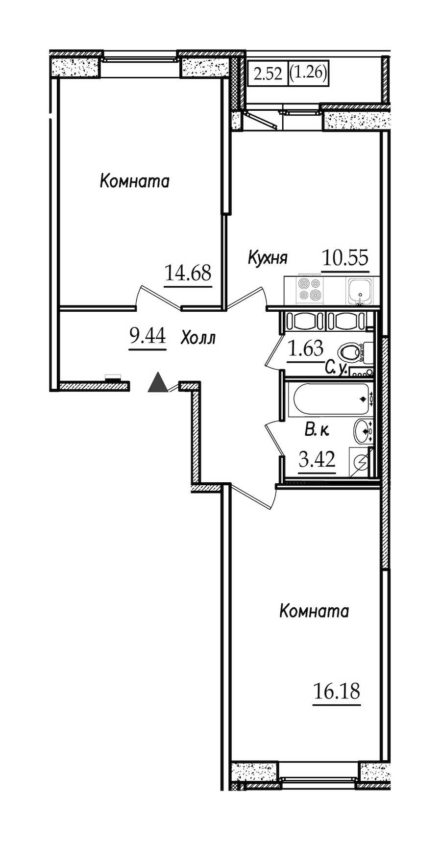 Двухкомнатная квартира в СПб Реновация: площадь 57.16 м2 , этаж: 2 – купить в Санкт-Петербурге